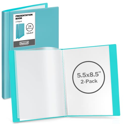 Dunwell Kleine Ordner mit Hüllen – Präsentationsbücher 5,5 x 8,5 cm (2er-Pack, Aqua), 24 Taschen, Displays 48 halbe Seiten oder 5,5 x 8,5 Mini-Büchklets, säurefreie Archivqualität von Dunwell