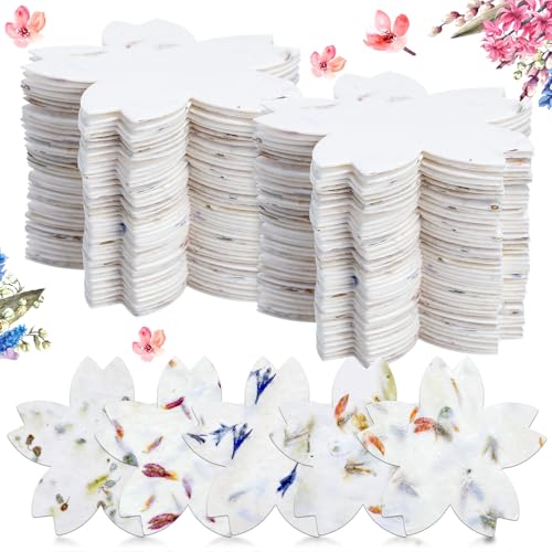 Dunzoom 50 Stück handgefertigtes Samenpapier, pflanzbar, Wildblumensamenpapier, recycelte Blütenblätter, Etiketten, Hochzeitsgeschenke für Gäste, Bastelgeschenke, Karten für Umschläge von Dunzoom