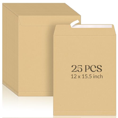 Dunzoom Große Jumbo-Umschläge aus Kraftpapier, 40 x 30 cm, abziehbar, für den Versand, Aufbewahrung und Organisation persönlicher Post, Geschäftsdokumente, Braun, 25 Stück von Dunzoom