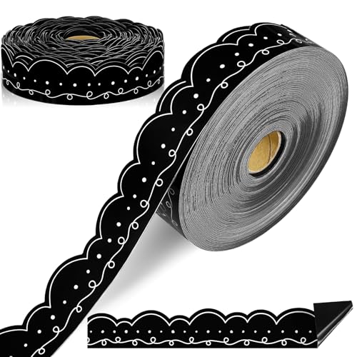 Dunzoom Magnetische Pinnwand-Bordüre, 21 m, magnetische Whiteboard-Streifen, Rollen für Klassenzimmer, Schule, Büro, Kreidetafel-Dekoration (schwarz mit weißen Schnörkeln) von Dunzoom