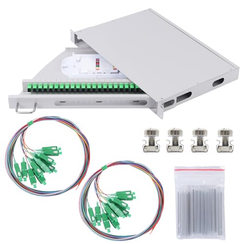 Duogalia SC-APC 24 Simplex 24 Port Rack Mount Gehäuse Box mit Spleißablage (drehbar, mit Glasfaser-Pigtails und Kopplern), passend für 48,3 cm Rack-Schränke von Duogalia