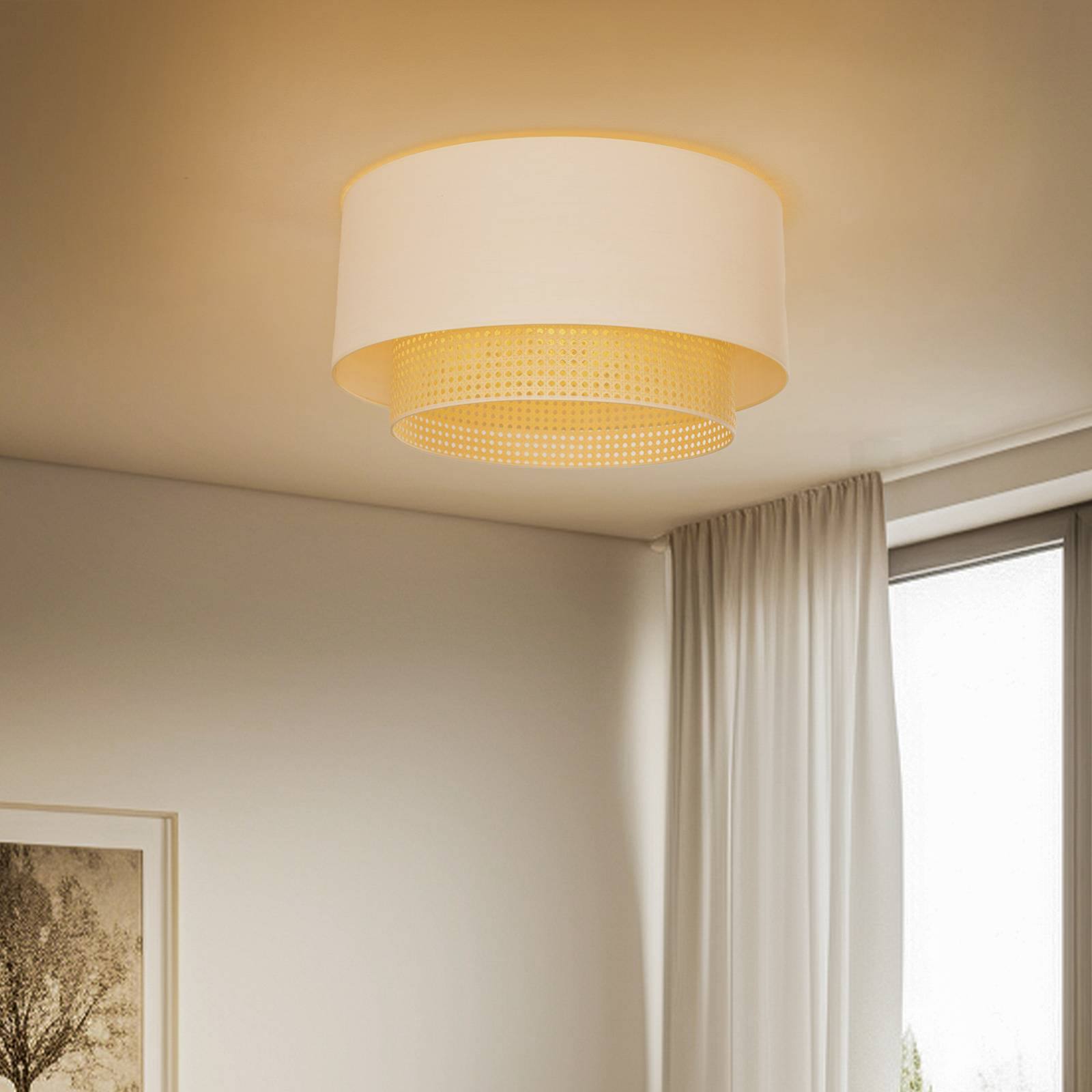 Deckenleuchte Boho, Ø 60 cm, creme-weiß/rattan Deckenleuchte Boho, Ø 60 cm, creme-weiß/rattan von Duolla