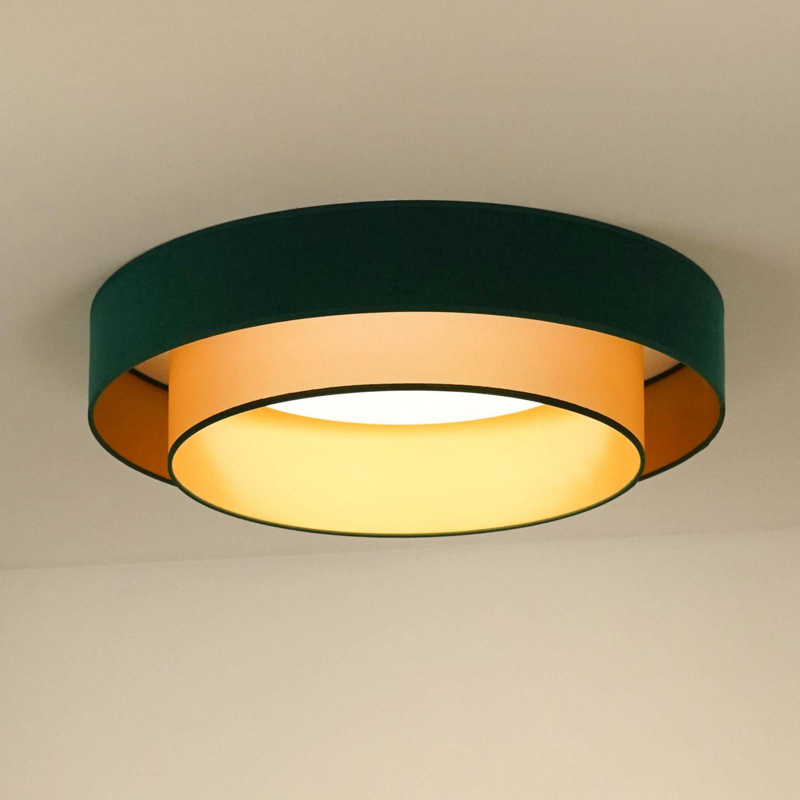 LED-Deckenlampe Luneta, Samt grün/gold, Ø 60 cm, 3-step-dim LED-Deckenlampe Luneta, Samt grün/gold, Ø 60 cm, 3-step-dim von Duolla