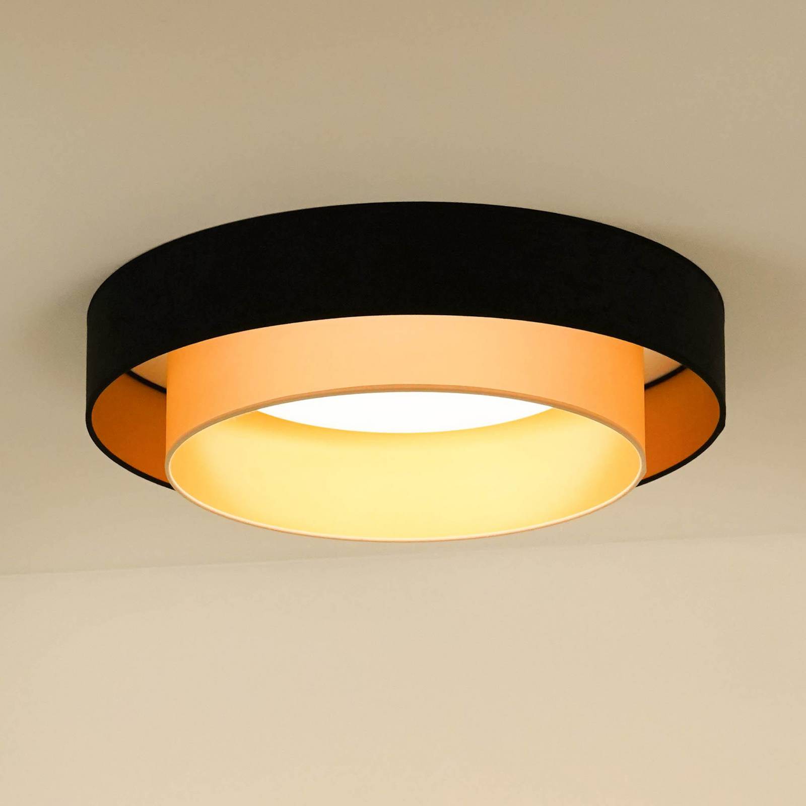 LED-Deckenlampe Luneta Samt schwarz/gold, Ø 60 cm 3-step-dim LED-Deckenlampe Luneta Samt schwarz/gold, Ø 60 cm 3-step-dim von Duolla