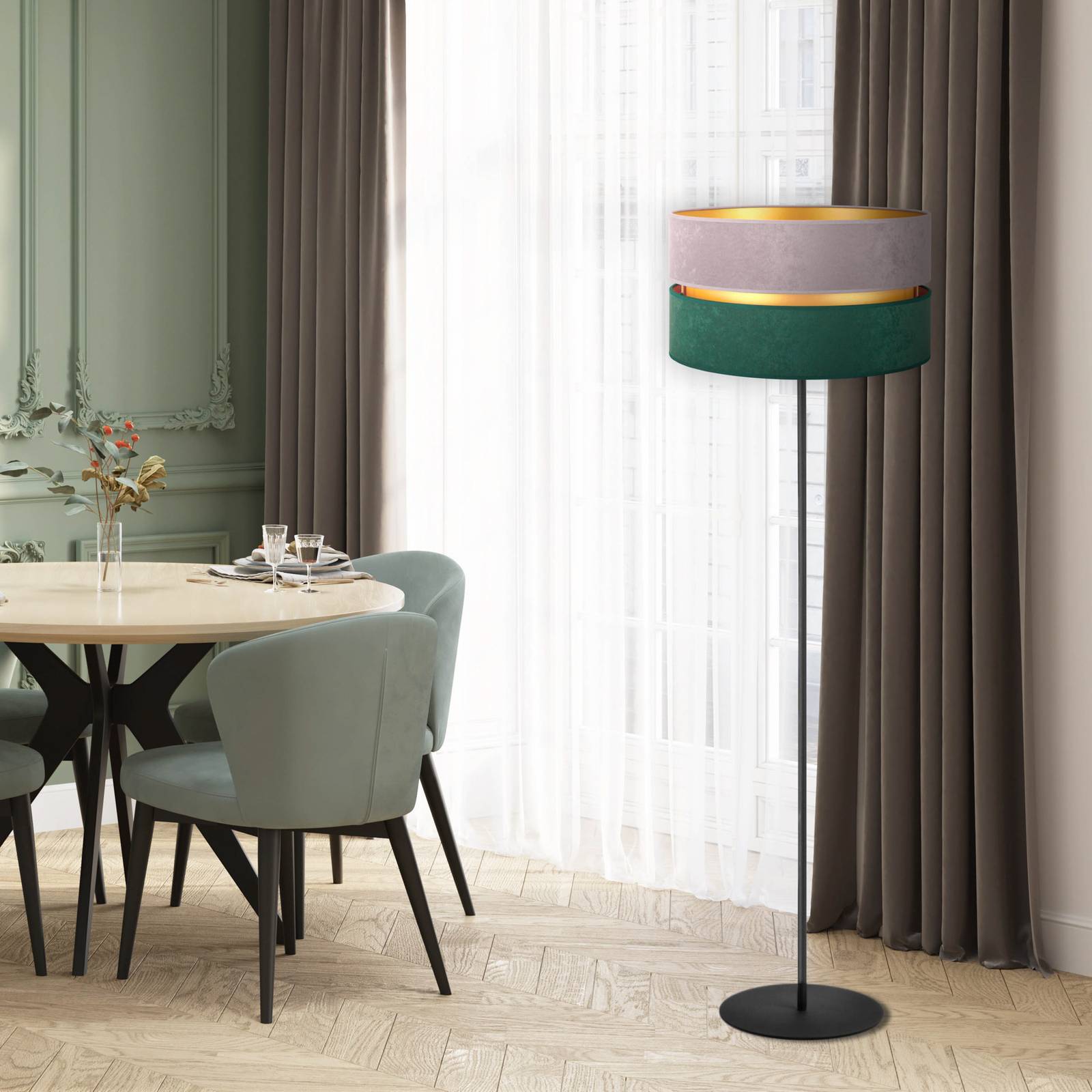 Stehlampe Golden Duo grau/dunkelgrün/gold Stehlampe Golden Duo grau/dunkelgrün/gold von Duolla