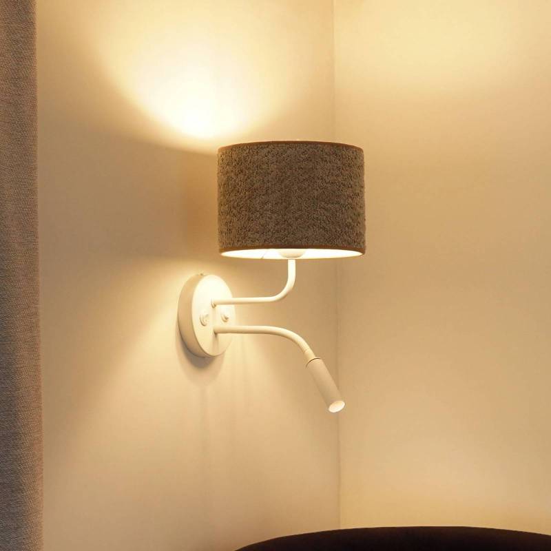 Wandleuchte Roller, Bouclé grau, weiß, mit Leselicht von Duolla