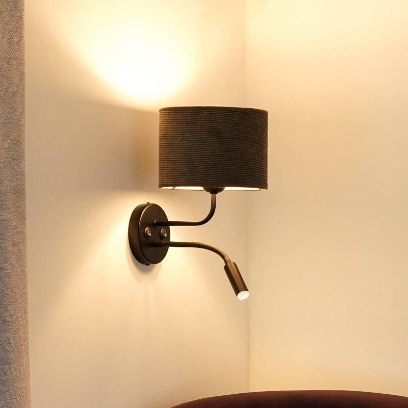 Wandleuchte Roller, Cord dunkelgrau, schwarz, mit Leselicht von Duolla