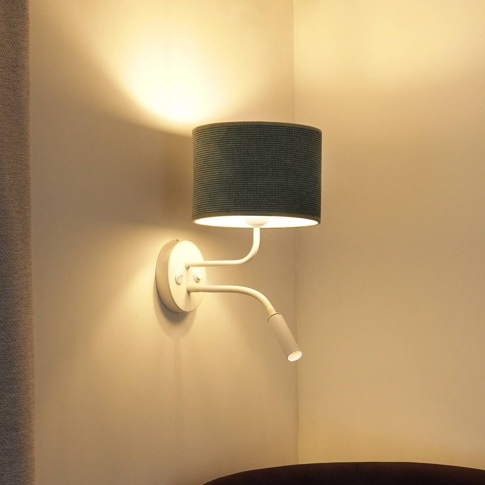 Wandleuchte Roller, Cord mint, weiß, mit Leselicht Wandleuchte Roller, Cord mint, weiß, mit Leselicht von Duolla