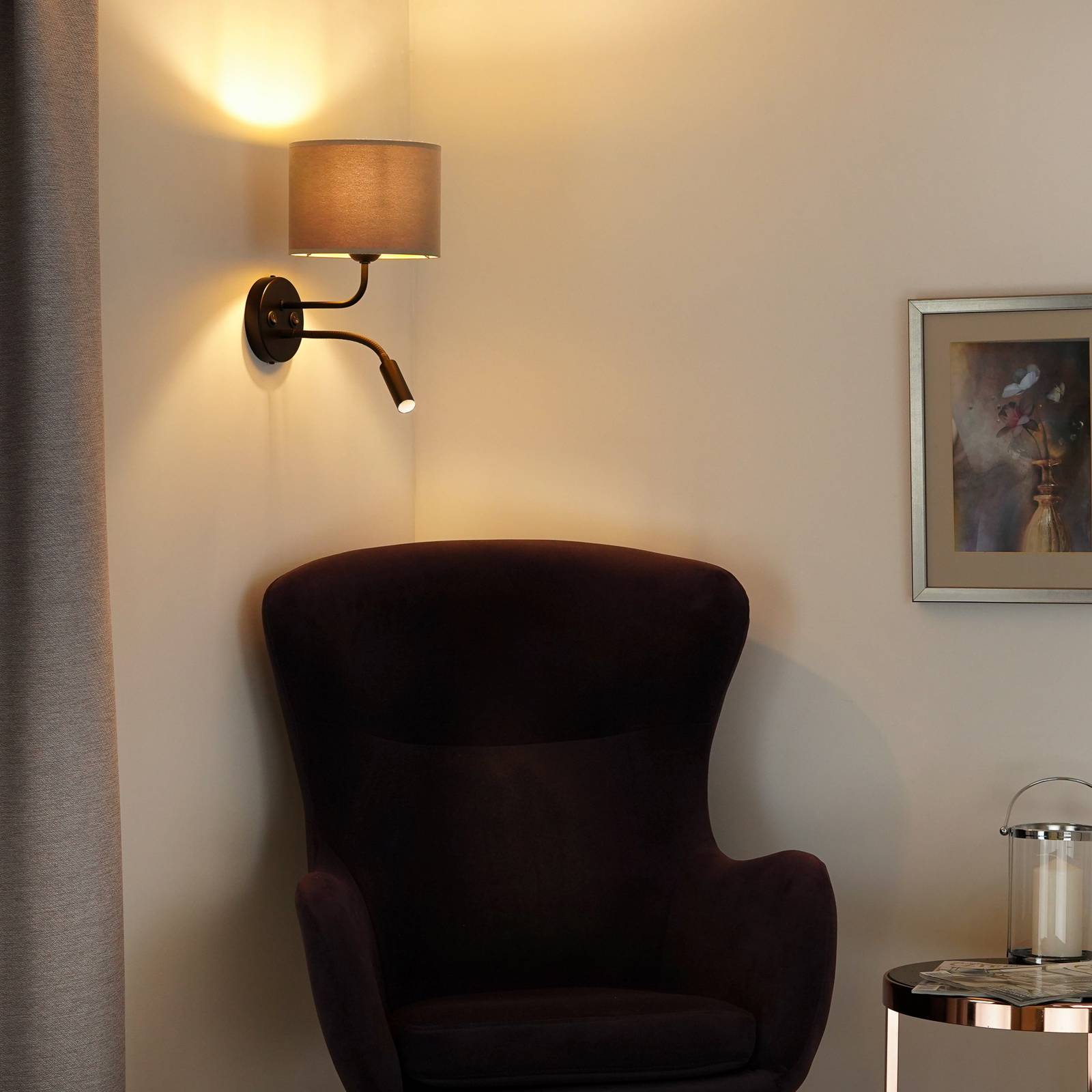 Wandleuchte Roller, Samt, schwarz/beige, Leselicht Wandleuchte Roller, Samt, schwarz/beige, Leselicht von Duolla