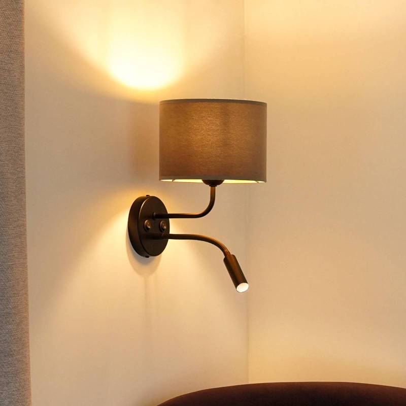 Wandleuchte Roller, Samt grau, schwarz, mit Leselicht von Duolla