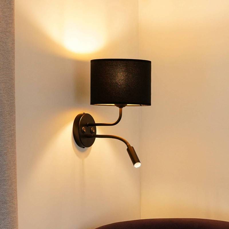 Wandleuchte Roller, Samt schwarz, schwarz, mit Leselicht von Duolla