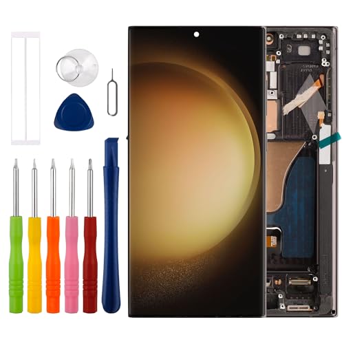 Duotipa [mit Fingerprint] 6.8" Neu OLED Display Kompatibel mit Samsung Galaxy S23 Ultra SM-S918B(Schwarz mit Rahmen,Europäische Version) LCD Display Touchscreen Digitizer Montage mit Tools Kit von Duotipa