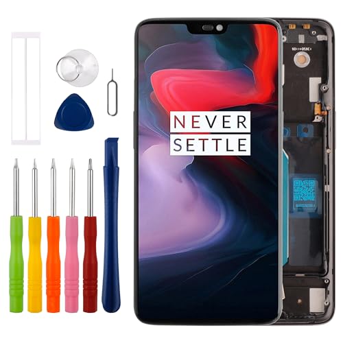 Duotipa [Nicht Fingerprint unterstützen][Mit Rahmen] Neu TFT LCD Display Touchscreen Digitizer Assembly Ersatz für OnePlus 6 A6000 A6003 6.28 Zoll mit technischen Reparatur Tools Kit-Schwarz. von Duotipa