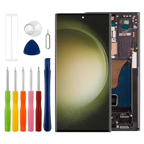 Duotipa [Unterstützt Fingerabdrücke][Mit Rahmen] Neue OLED Touch Screen Digitizer Assembly für Galaxy S23 Ultra 5G LCD Diaplay für SM-S918B mit technischen Reparatur Tools Kit.-EU Version von Duotipa