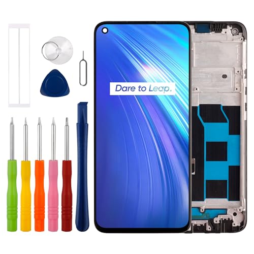 [mit Rahmen][Neu] Duotipa LCD Display Touchscreen Digitizer Assembly Ersatz für Realme 6 RMX2001 6.5 Zoll mit technischen Reparatur Tools Kit-Schwarz. von Duotipa