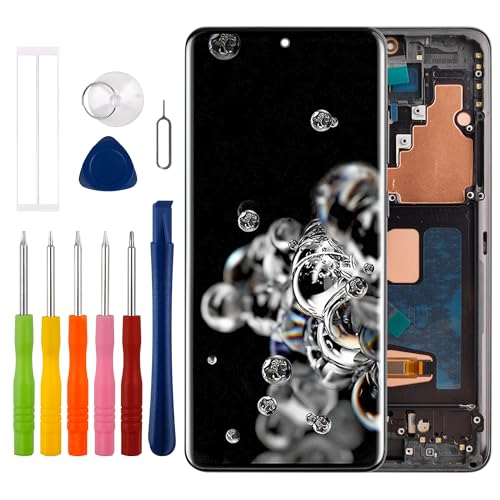 Duotipa [Unterstützt Fingerabdrücke] OLED-Display für Galaxy S20 Ultra 5G G988 G988U G988BU1, G988W Touchscreen Digitizer Montage Ersatz mit technischem Reparaturwerkzeug-Set - Schwarz mit Rahmen von Duotipa