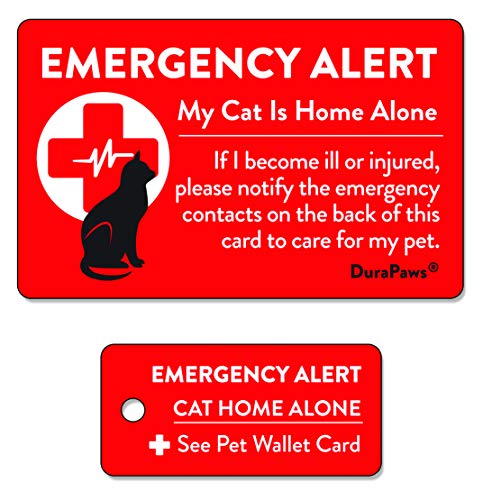 DuraPaws My Cat is Home Alone Notfall-Alarm aus Kunststoff mit Kontaktkarte und Schlüsselanhänger (beschreibbare Oberfläche auf der Rückseite der Karte) von DuraPaws