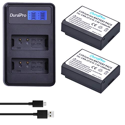 DuraPo 2X LP-E10 Battery Akku + LCD Dual USB Ladegerät für Canon LP E10 Canon EOS 1100D,EOS 1200D,EOS 1300D,EOS Rebel T3,T5,T6,Kiss X50,Kiss X70 Kameras von DuraPro