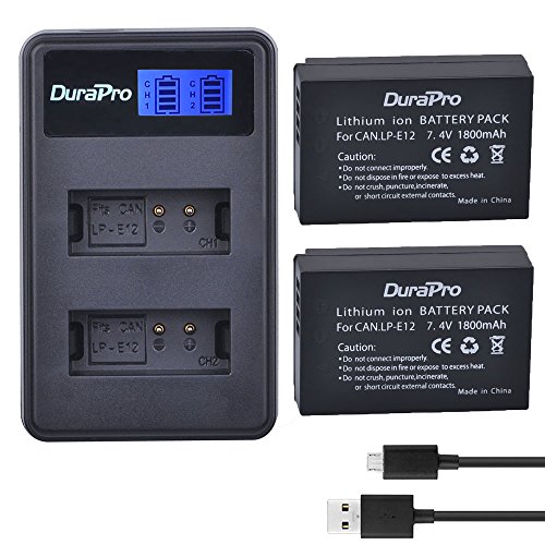DuraPro 1800mAh 2Stk LP-E12 LP E12 LPE12 Akku + LCD Dual USB Ladegerät für LP-E12, LC-E12 Akku und EOS M, EOS M2, EOS M10, EOS M50, EOS Rebel SL1, EOS 100D Digitalkameras von DuraPro
