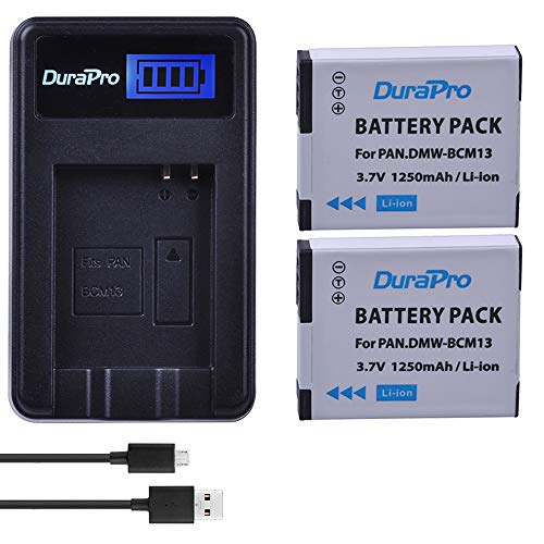 DuraPro 2 Packs 1250mAh DMW-BCM13 Akku + LCD-USB-Ladegerät für Panasonic Lumix ZS40 / TZ60-, ZS45 / TZ57-, ZS50 / TZ70-, ZS27 / TZ37-, TZ41-Kameras von DuraPro