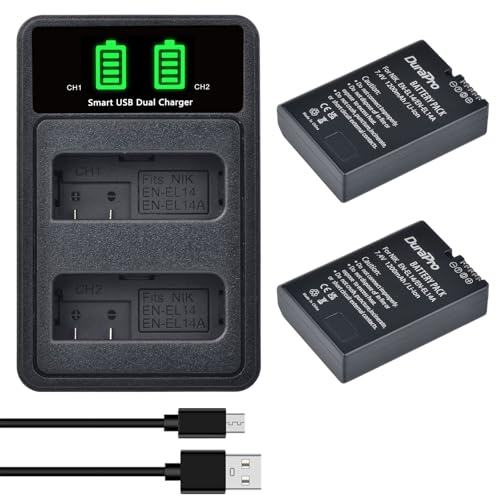 DuraPro 2Pc EN-EL14 EL14A Akku Battery + LED Dual Charger für Nikon P7800 7700 7100 7000 D5600 D5500 D5300 D5200 D5100 3000 Series D34000 D33 00 D3200 D3100 DLSR DuraPro 2Pc EN-EL14 EL14A Akku Battery + LED Dual Charger für Nikon P7800 7700 7100 7000 D5600 D5500 D5300 D5200 D5100 3000 Series D34000 D33 00 D3200 D3100 DLSR von DuraPro