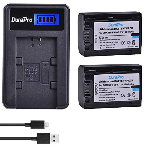DuraPro 2Pcs 1200mAh NP-FV50 NP-FV50 Akku + LCD USB Ladegerät für Sony NP-FV30 NP-FV40 FV70 FV100 Akkus; HDR-CX150E HDR-CX170 HDR-SR68 DCR-SR20E HDR-CX190 HDR-CX130 Handycams von DuraPro
