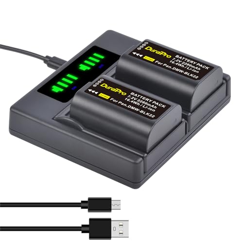 DuraPro 2Pcs 2280mAh DWM-BLK22 Battery Akku+ LED Dual USB Charger with Type C Port for Panasonic DMW-BTC15 Lumix DC-GH5 II DC-GH6 DC-S5 G9 GH5 GH5S Cameras von DuraPro