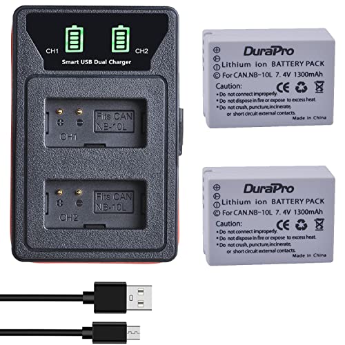 DuraPro 2Pcs NB-10L NB10L NB 10L Akku + Slim USB Dual Ladegerät für Canon G1X G15 G16 SX40HS SX50HS SX60HS SX40 SX50 SX60 HS Kameras von DuraPro