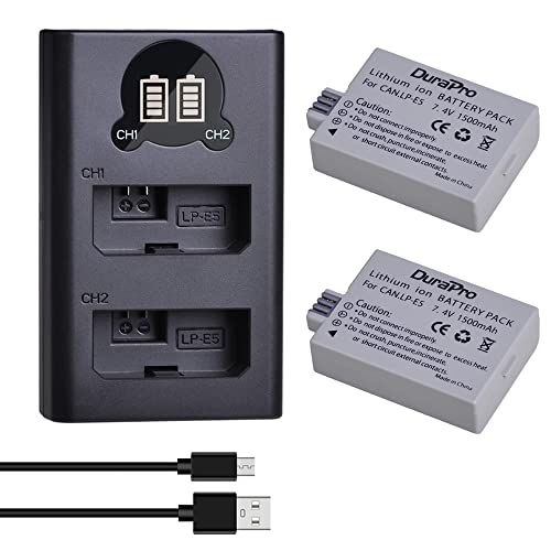 DuraPro 2Stk. LP-E5 LPE5 Akku + USB-Doppelladegerät für Canon LP-E5 und Canon EOS Rebel XS-, Rebel T1i-, Rebel XSi-, 1000D-, 500D-, 450D-, Kiss X3-, Kiss X2- und Kiss F-Kameras DuraPro 2Stk. LP-E5 LPE5 Akku + USB-Doppelladegerät für Canon LP-E5 und Canon EOS Rebel XS-, Rebel T1i-, Rebel XSi-, 1000D-, 500D-, 450D-, Kiss X3-, Kiss X2- und Kiss F-Kameras von DuraPro