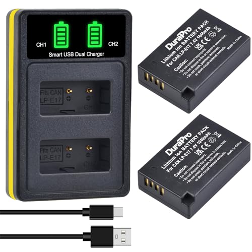 DuraPro 2X 1040mAh LP-E17 Battery Akku + LED Built-in USB Dual Charger with Type C Port for Canon EOS M3, M5, M6, Rebel SL2, T6i, T6s, T7i, EOS 200D 250D 750D, 760D, 800D, 8000D, KISS X8i, RP Cameras DuraPro 2X 1040mAh LP-E17 Battery Akku + LED Built-in USB Dual Charger with Type C Port for Canon EOS M3, M5, M6, Rebel SL2, T6i, T6s, T7i, EOS 200D 250D 750D, 760D, 800D, 8000D, KISS X8i, RP Cameras von DuraPro