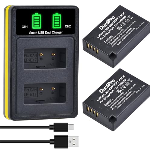 DuraPro 2X 1040mAh LP-E17 Battery Akku + LED Built-in USB Dual Charger with Type C Port for Canon EOS M3, M5, M6, Rebel SL2, T6i, T6s, T7i, EOS 200D 250D 750D, 760D, 800D, 8000D, KISS X8i, RP Cameras von DuraPro