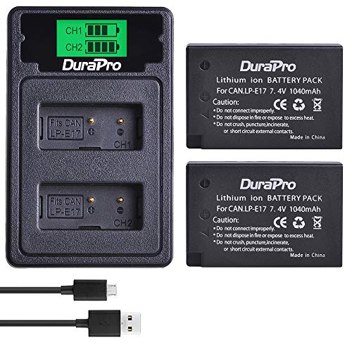 DuraPro 2X 1040mAh LP-E17 Battery Akku + LED Built-in USB Dual Charger with Type C Port for Canon EOS M3, M5, M6, Rebel SL2, T6i, T6s, T7i, EOS 200D 250D 750D, 760D, 800D, 8000D, KISS X8i, RP Cameras von DuraPro