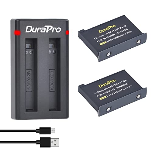 DuraPro 2X 1800mAh Akku + Dual USB Ladegerät mit Typ C-Port für Insta360 ONE X2 Kamera von DuraPro
