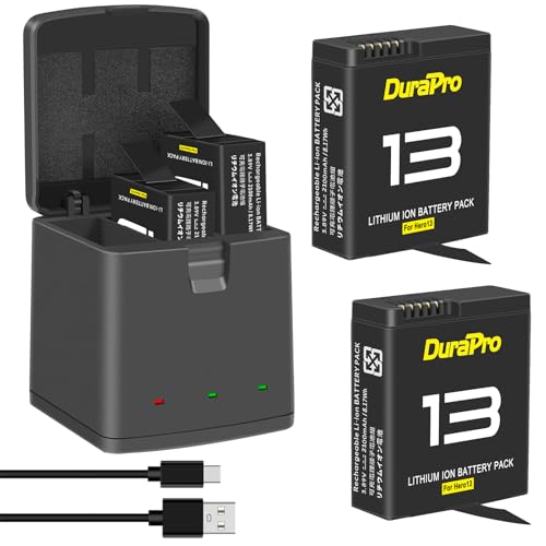 DuraPro 2X 2100mAh Akku+ LED 3-Slots Aufbewahrungsbox Ladegerät mit Typ C Port für Gopro Hero 13 Schwarze Kameras DuraPro 2X 2100mAh Akku+ LED 3-Slots Aufbewahrungsbox Ladegerät mit Typ C Port für Gopro Hero 13 Schwarze Kameras von DuraPro