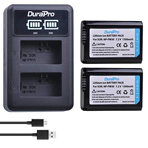 DuraPro 2X NP-FW50 Akku + LED USB Dual Ladegerät für Sony Alpha7 7ii 6500 6400 6300 6000 5100 SLT A55V A33 A35 A37 NEX-7 NEX-6 NEX-F3 NEX-3 NEX-5 NEX-5N NEX-5T Kamera von DuraPro