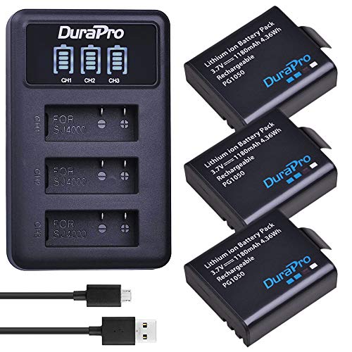 DuraPro 3 Stücke PG1050 Sj4000 Batterie + LED 3 Slots USB Ladegerät für AKASO EK5000 EK7000 SJCAM SJ4000 SJ5000 EKEN M10 4 Karat H8 H9 H9R H8R GIT-LB101 GIT PG900 von DuraPro