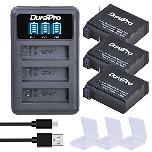 DuraPro 3X 1680mAh Akku + USB LED 3-Kana Ladegerät für GoPro Hero4 Hero 4 Akku AHDBT-401 Action Kamera von DuraPro
