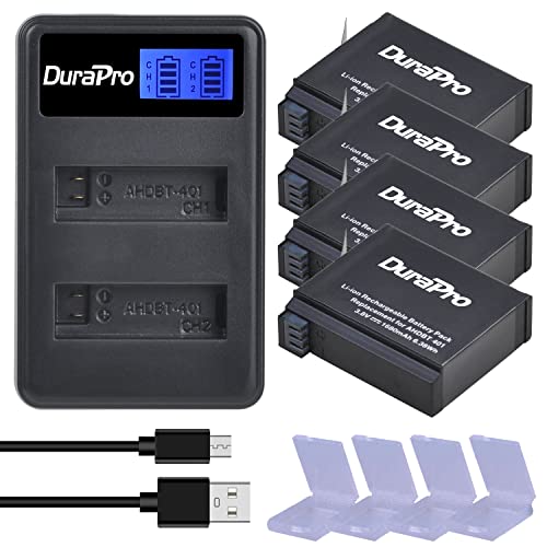 DuraPro 4X Akkus AHDBT-401 Battery 1680mAh + LCD Dual USB Ladegerät für Gopro 4 Akku Gopro Hero 4 Kameras von DuraPro