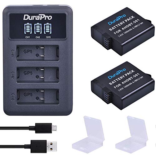 Durapro 2X AHDBT-501 Akku + LED USB Ladegerät mit Typ C Port für Gopro 7 GoPro 5 Gopro 2018 GoPro Hero 6 Kameras von DuraPro