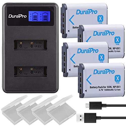 Durapro 4Pcs NP-BX1 NPBX1 NP BX1 Akku + LCD Dual USB Ladegerät für Sony NP-BX1 Akku Sony DSC-RX100 RX100 II DSC-WX500 HX300 HX400V WX300 WX350 HDR AS100v AS200V AS15 AS30V AS300 M3 M2 Camcorders von DuraPro