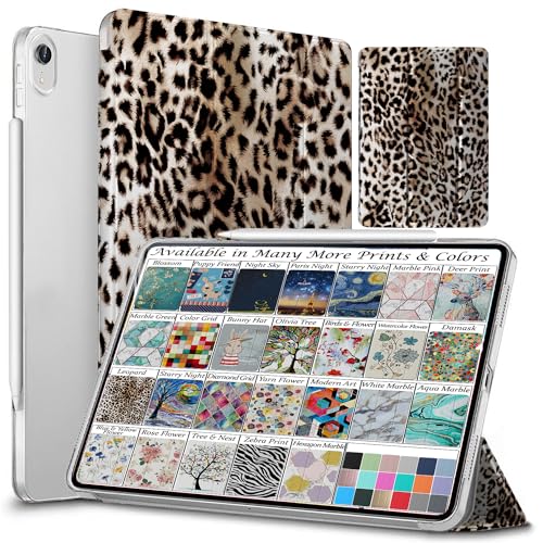 DuraSafe Cases iPad Air 5 2022 / Air 4 2020 10.9 Inch [ Air 4th Air 5th Gen ] A2316 A2324 A2589 A2591 Trifold Printed Hard Smart PC Transparent Back Cover - Leopard von DuraSafe Cases
