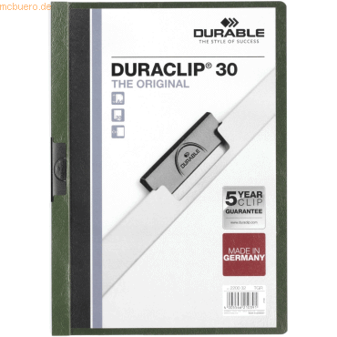 25 x Durable Klemmmappe Duraclip Original 30 bis 30 Blatt A4 dunkelgrü von Durable