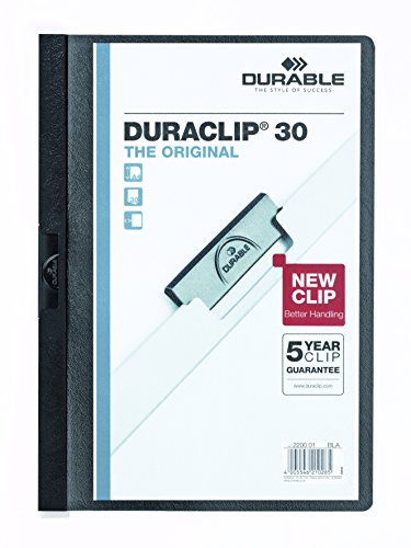 DURABLE 220001 Hunke & Jochheim Klemm-Mappe DURACLIP Original30,Hartfolie,bis30Blatt,transparent/schwarz, 1 Stück von Durable