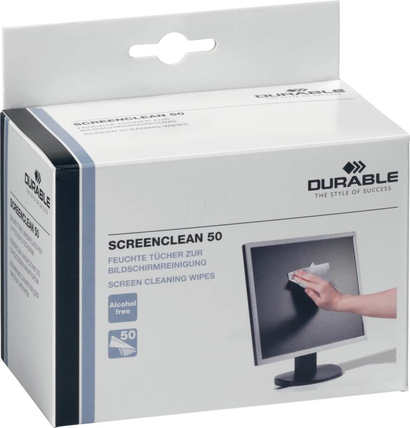 DURABLE 578702 - Reinigungstücher, einzeln verpackt, für Bildschirme, 50 Stück von Durable