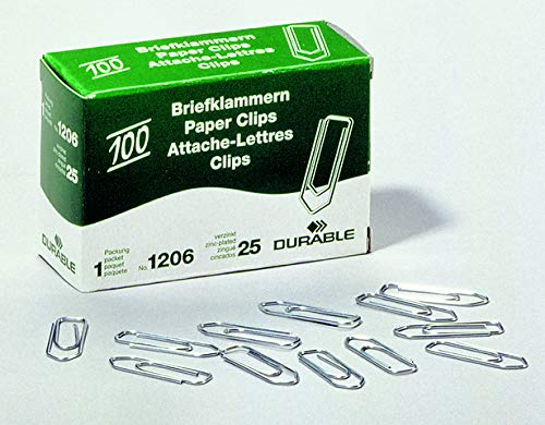 DURABLE Büroklammern, verzinkt, spitz, 26 mm, Sie erhalten 1 Packung, Packungsinhalt: 100 Stück von Durable