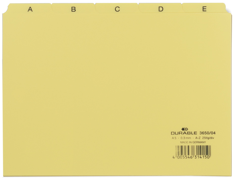 DURABLE Karteiregister A - Z, PP, A5 quer, gelb, 25-teilig DURABLE Karteiregister A - Z, PP, A5 quer, gelb, 25-teilig von Durable
