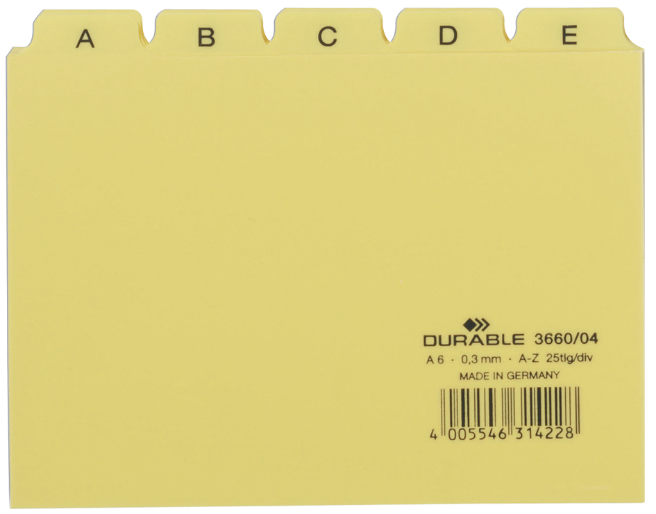 DURABLE Karteiregister A - Z, PP, A6 quer, gelb, 25-teilig DURABLE Karteiregister A - Z, PP, A6 quer, gelb, 25-teilig von Durable