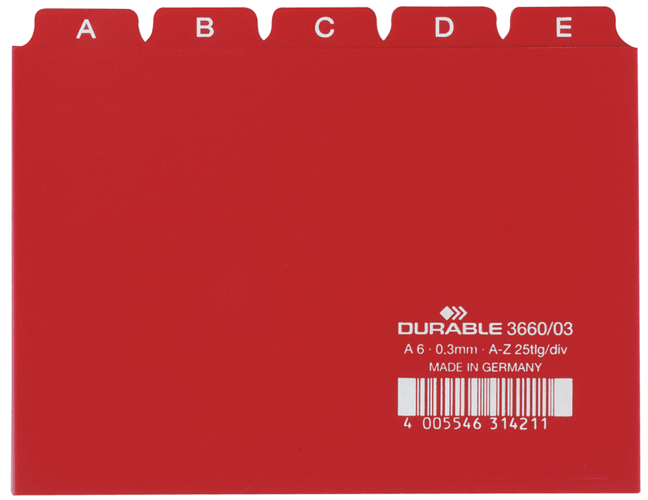 DURABLE Karteiregister A - Z, PP, A6 quer, rot, 25-teilig von Durable