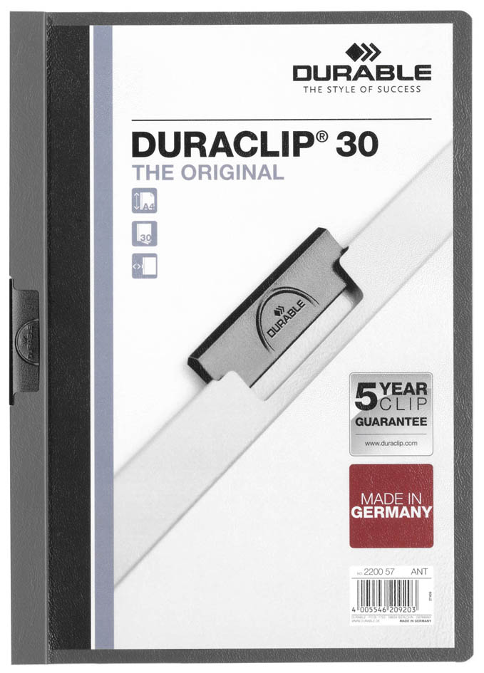 DURABLE Klemmhefter DURACLIP ORIGINAL 30, DIN A4, anthrazit von Durable