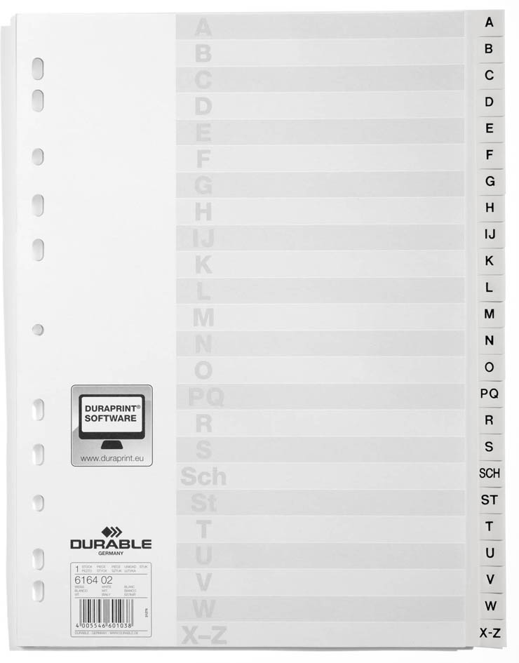 DURABLE Kunststoff-Register, A-Z, A4, 24-teilig, weiß von Durable